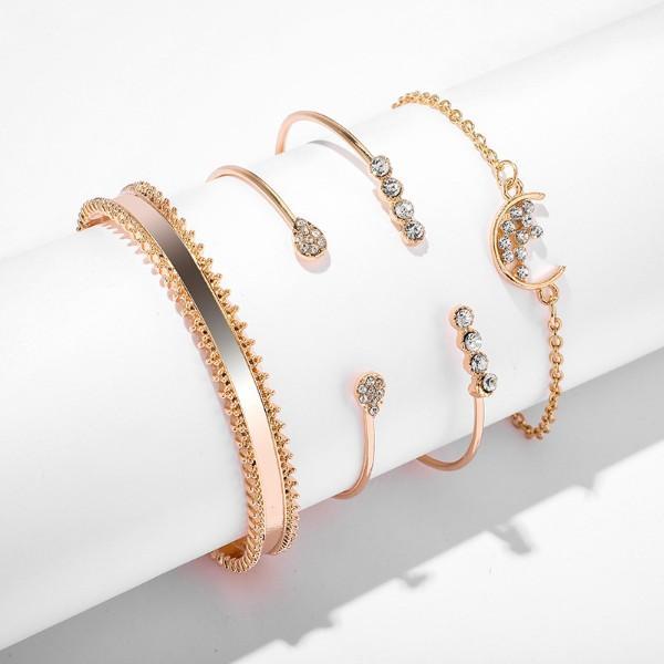 White Crystal Celestial 4 PC Bangle Set in 14K Gold