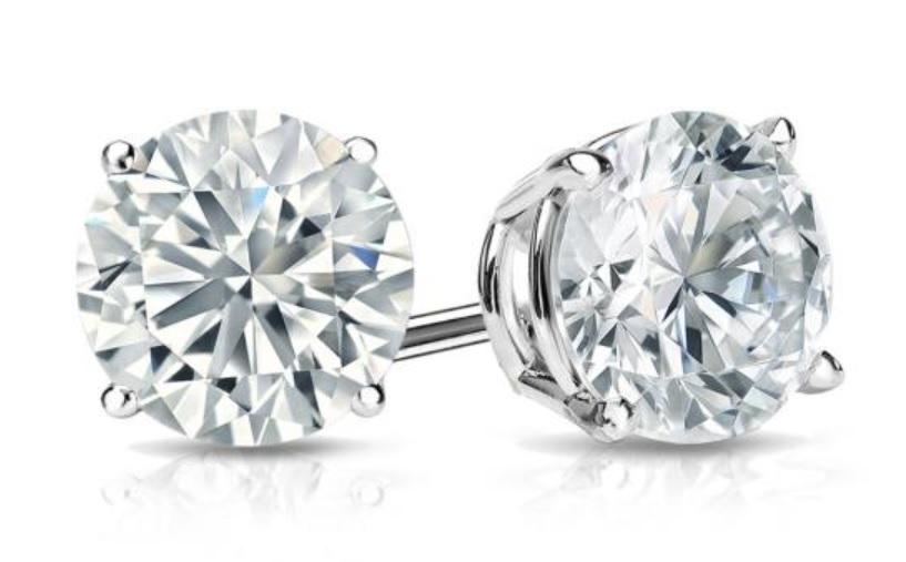 White Topaz Austrian Crystal 6mm Stud Earring 14K White Gold Plated -