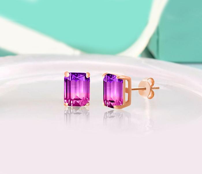 3.00 Emerald Cut Gemstone Stud Earrings in 14K Gold Plating