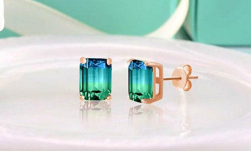 3.00 Emerald Cut Gemstone Stud Earrings in 14K Gold Plating