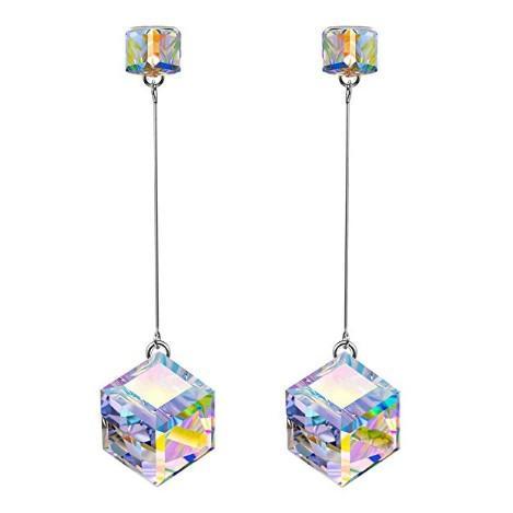 Aurora Borealis  Elements Cubed Dangling Earrings in 14K White Gold