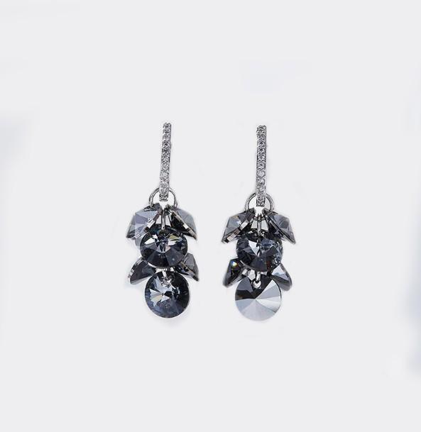 Black  Dangling Cluster Grapevine Earrings in 14K White Gold