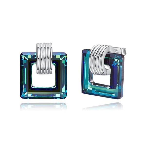 Aruba Blue  Square Shaped Studs in 14K White Gold Plating | Silver Milo