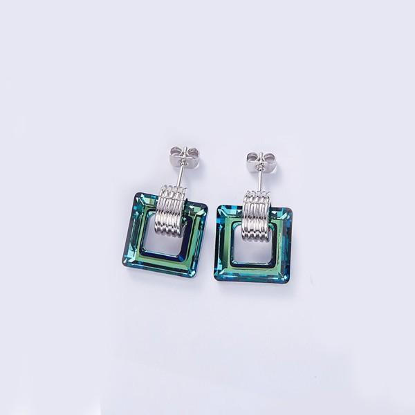 Aruba Blue  Square Shaped Studs in 14K White Gold Plating