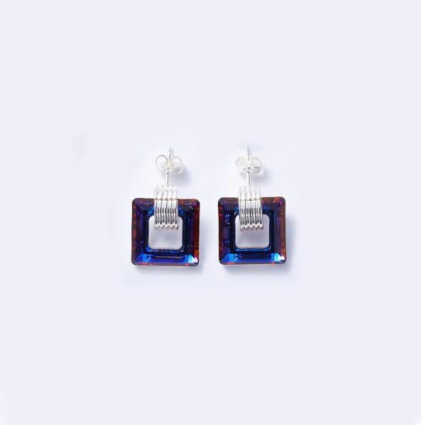 Black  Square Shaped Studs in 14K White Gold Plating