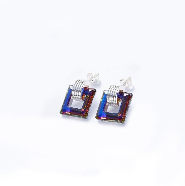 Black  Square Shaped Studs in 14K White Gold Plating