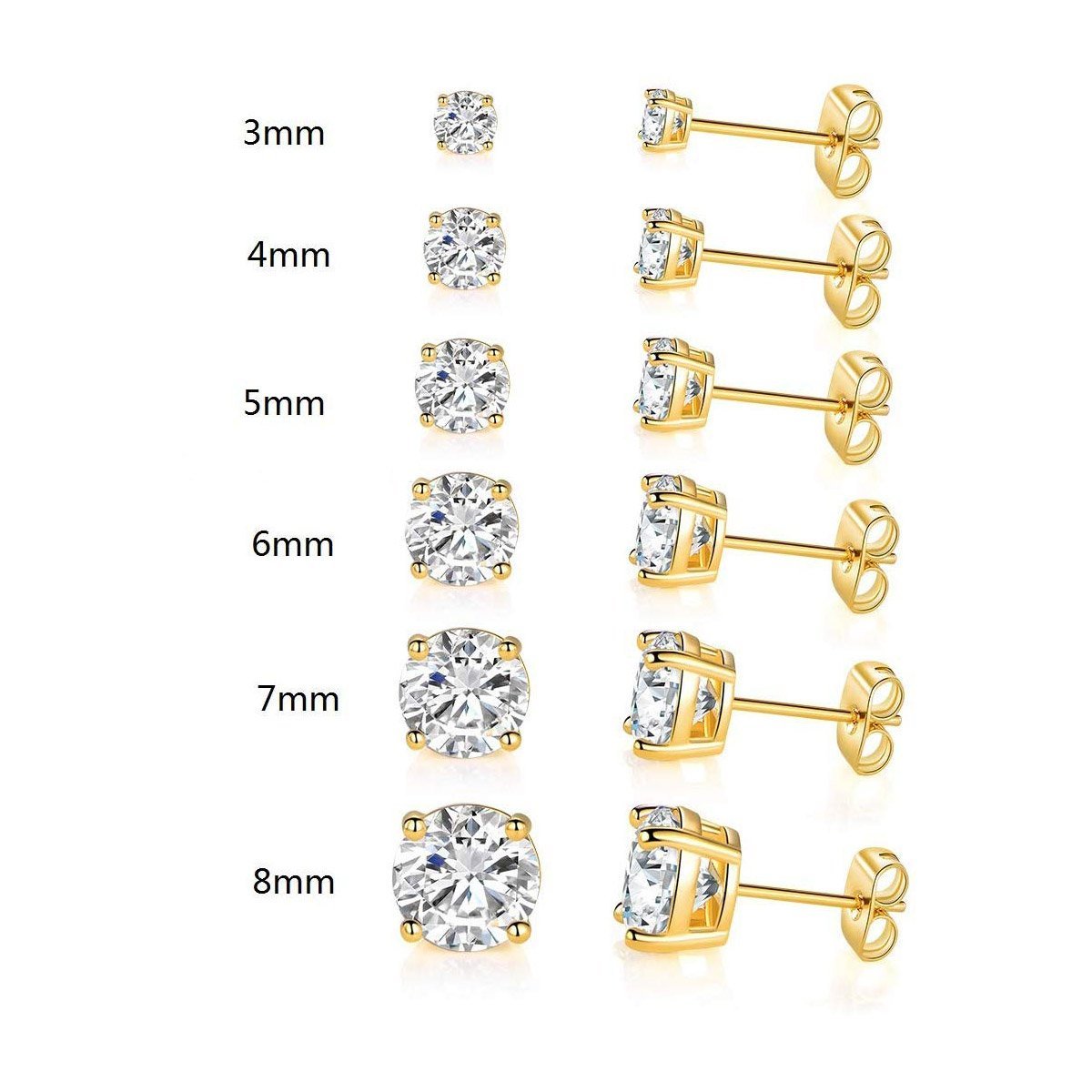 9.00 Cttw Stud Earrings Set 18K White Gold Plated Crystal Gemstone