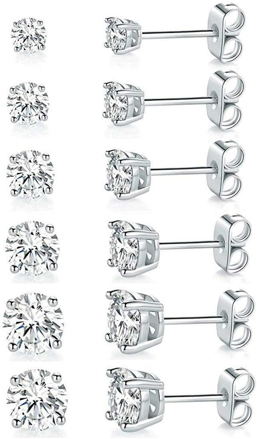 9.00 Cttw Stud Earrings Set 18K White Gold Plated Crystal Gemstone