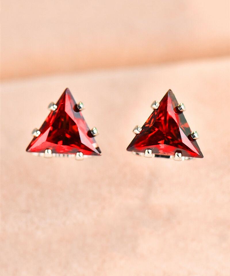 6mm Triangle Stud Earring With Austrian Crystals - Red in 18K White