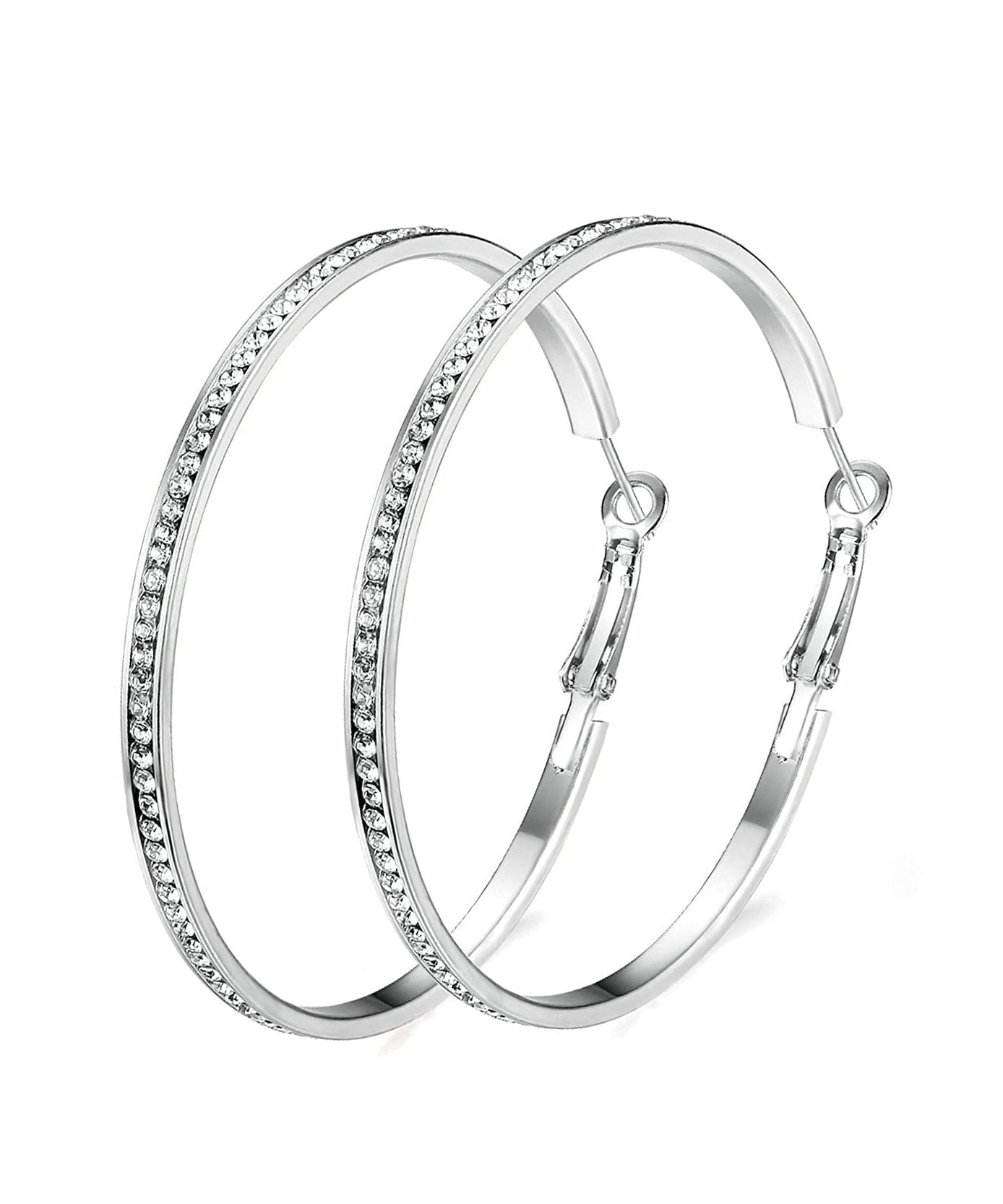 2" Pave Hoop Earring With Austrian Crystals in 18K White Gold Plated