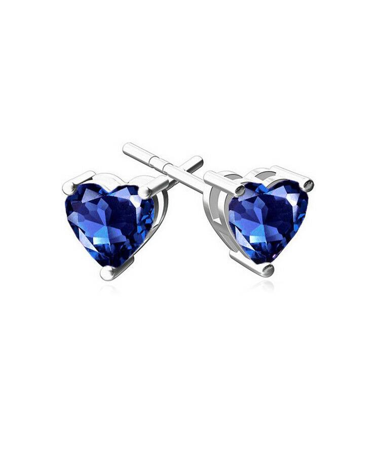 6mm Heart Stud Earring With Austrian  Crystals - Blue in 18K White