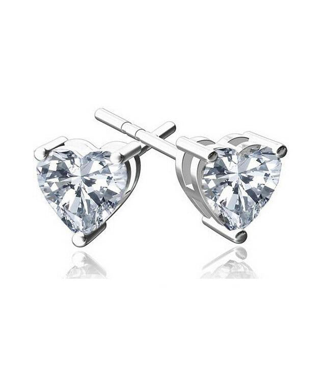 6mm Heart Stud Earring With Austrian Crystals - Clear in 18K White