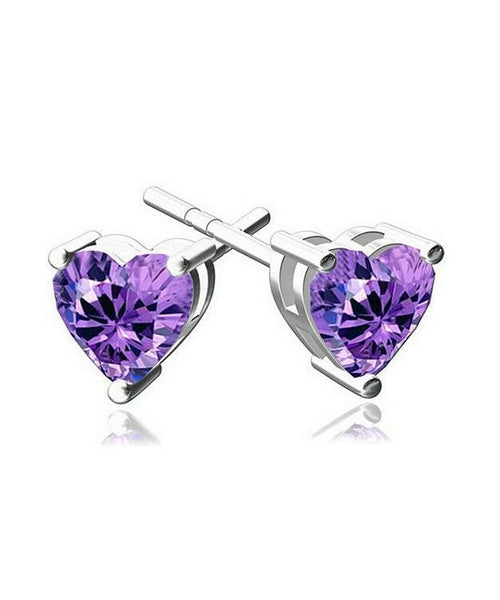 Iridescent Amethyst Gemstone 6mm Heart Stud Earring With Austrian