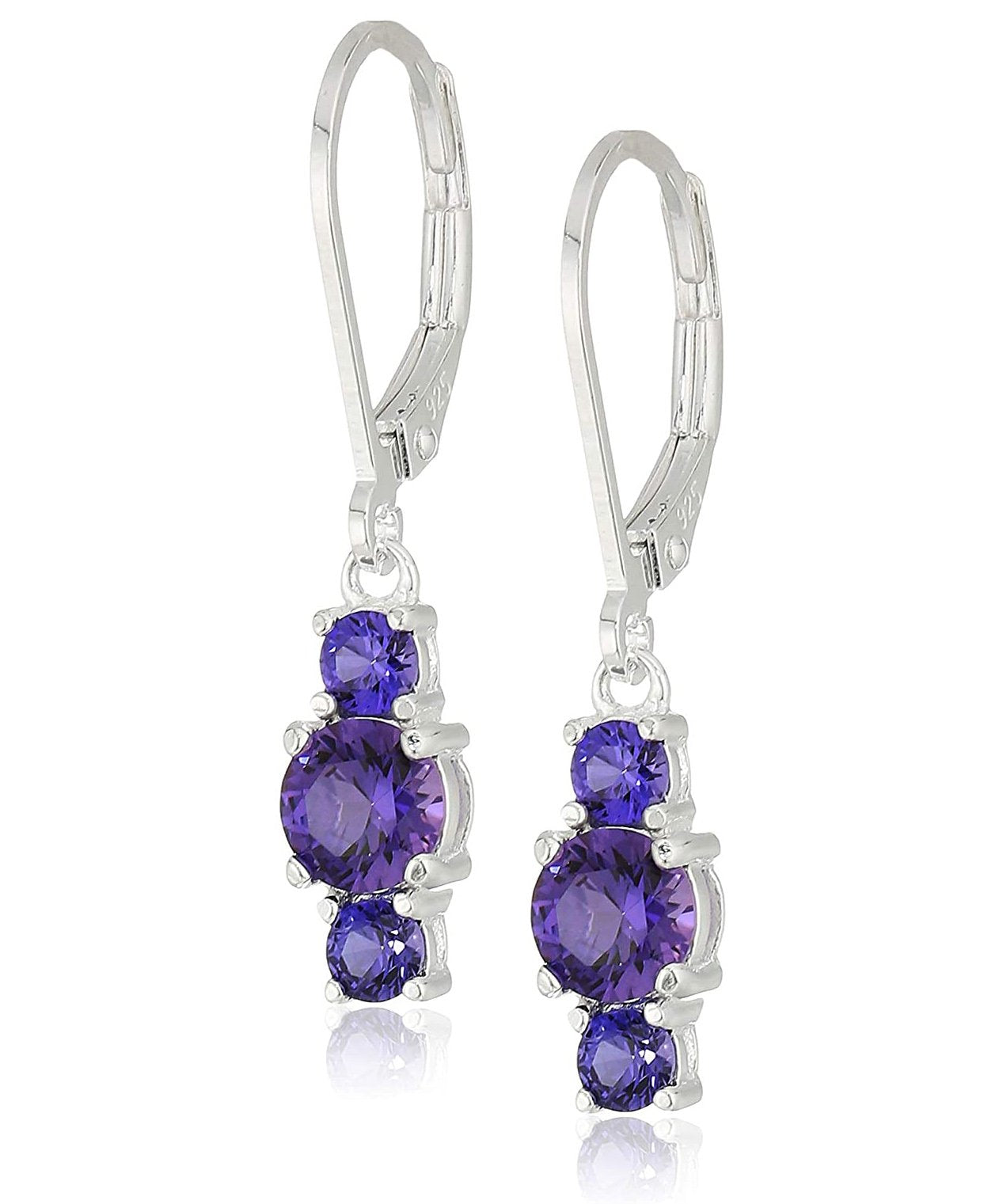 Three Stone Leverback Dangle With Austrian Crystals - Alexandrite in