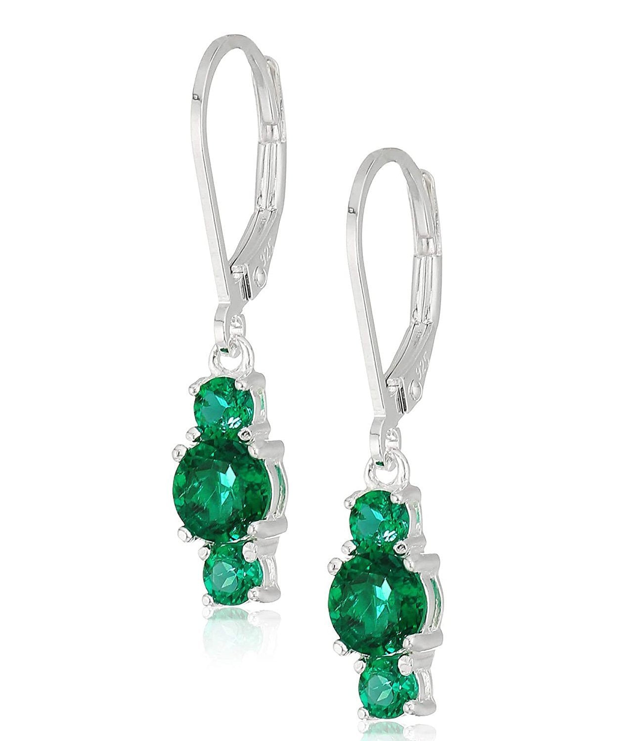 Three Stone Leverback Dangle With Austrian® Crystals - Emerald in 18K