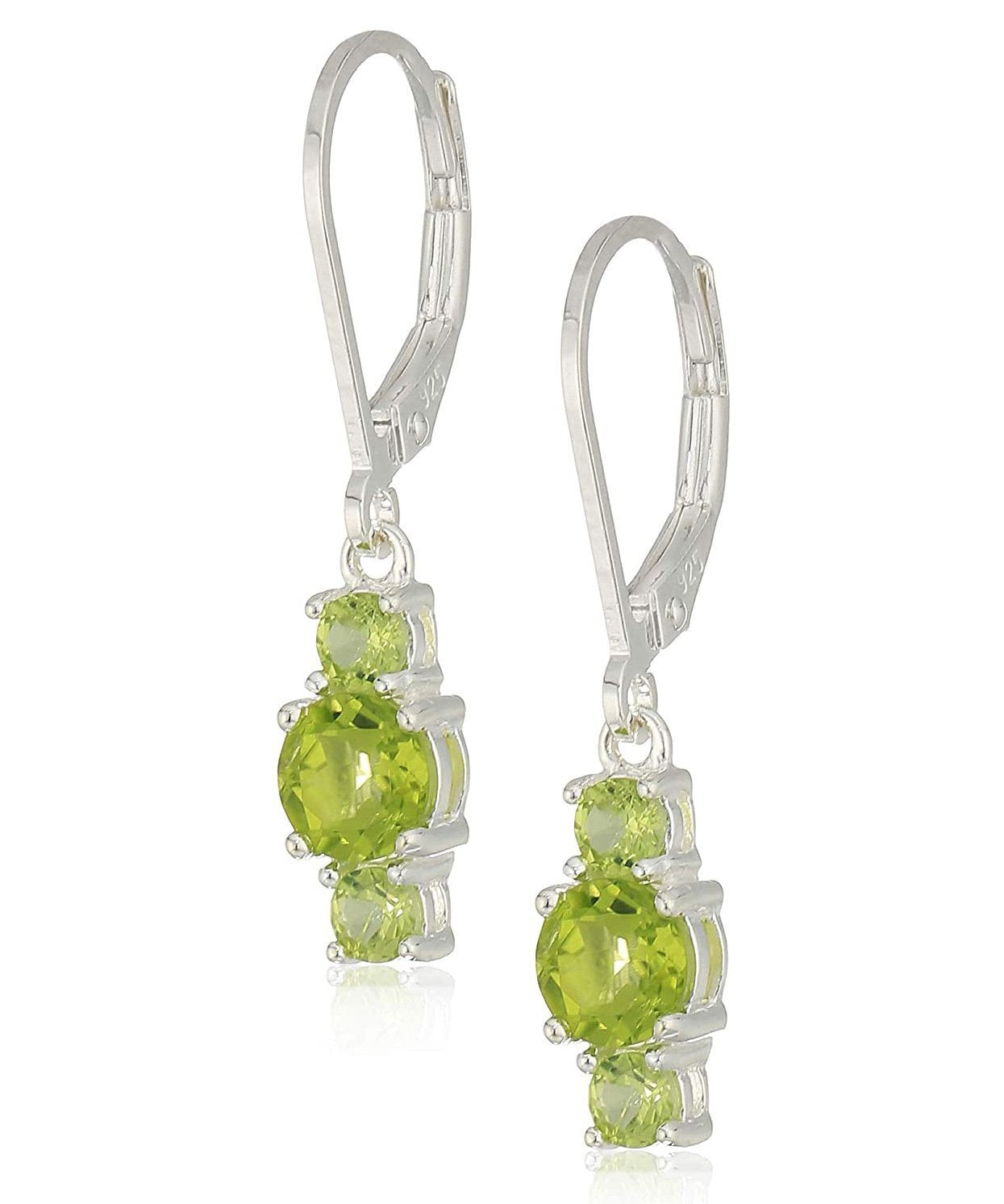 Three Stone Leverback Dangle With Austrian® Crystals - Peridot in 18K