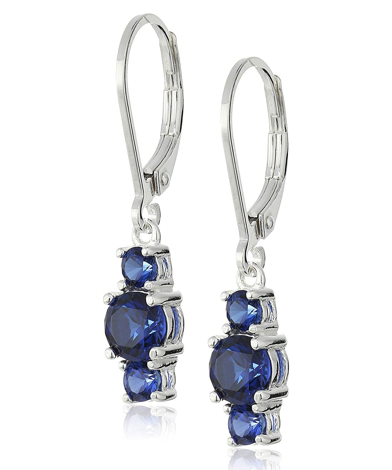 Three Stone Leverback Dangle With Austrian Crystals - Sapphire in 18K