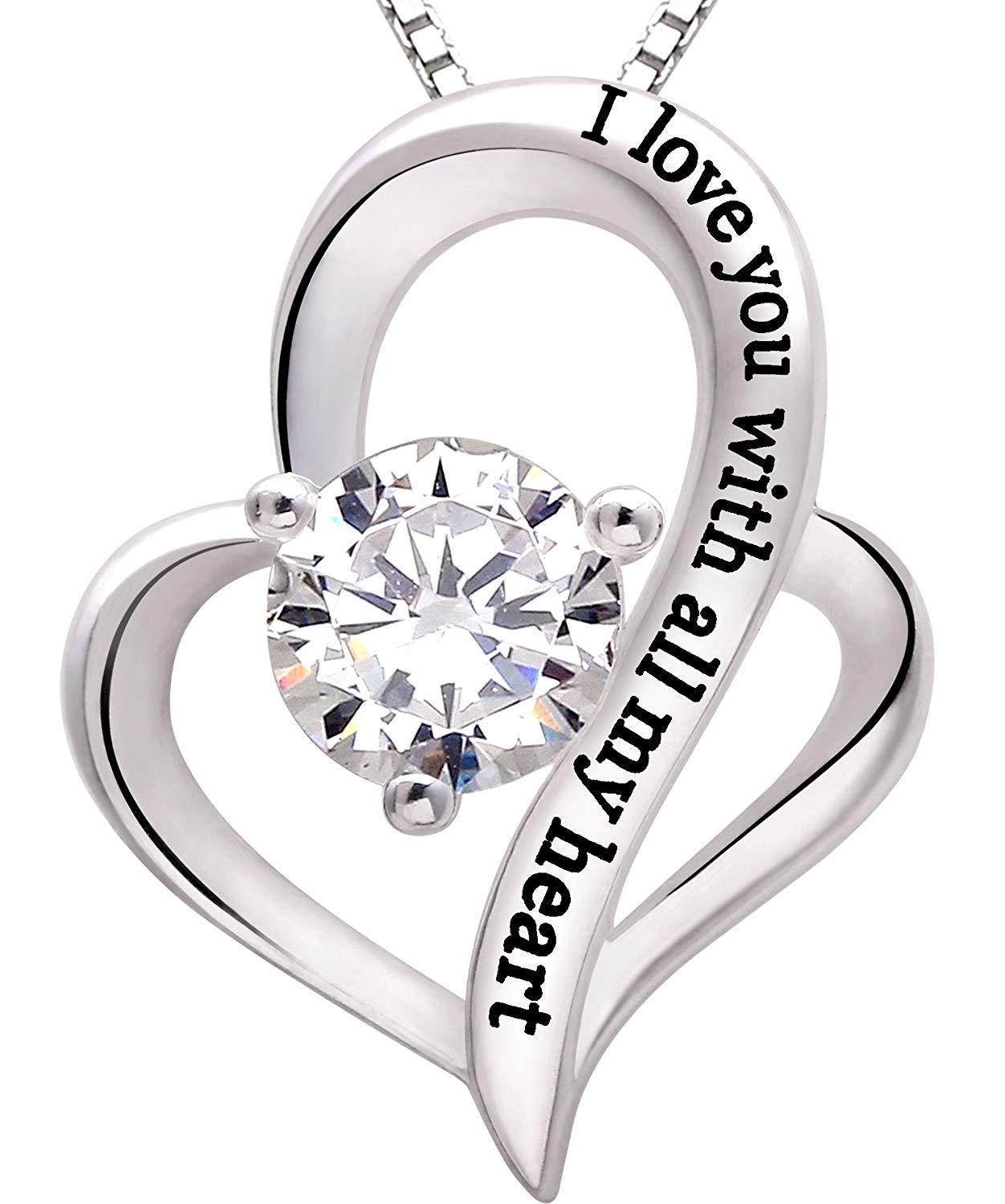 I Love you with all my heart Heart Necklace in 18K White Gold Plated