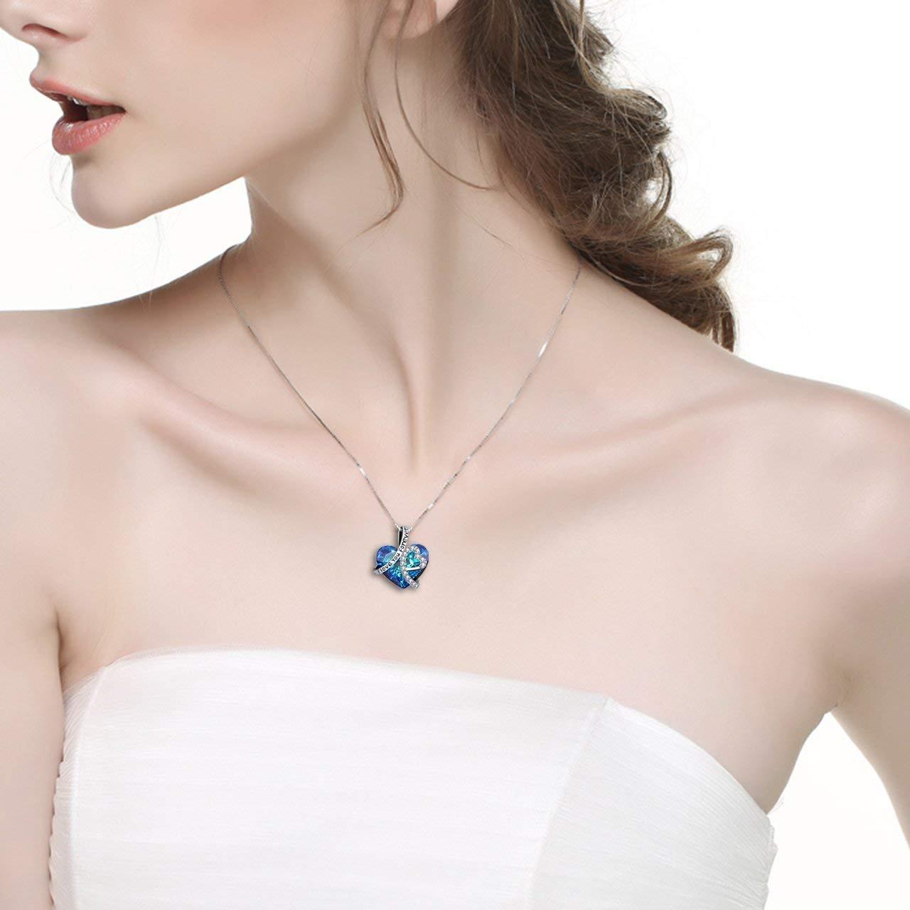 I LOVE YOU FOREVER Blue  Crystal Heart Necklace & Gift Box in 18K