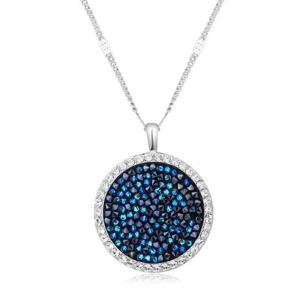 Blue Druzy Stone Circular Pendant Necklace in 14K White Gold | Silver Milo