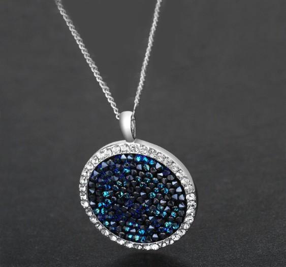 Blue Druzy Stone Circular Pendant Necklace in 14K White Gold