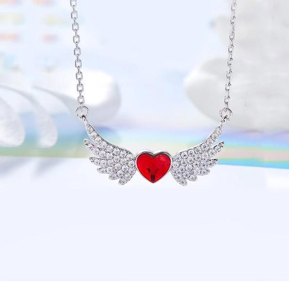 Heart Shaped Angel Wings  Elements Pav'e Necklace