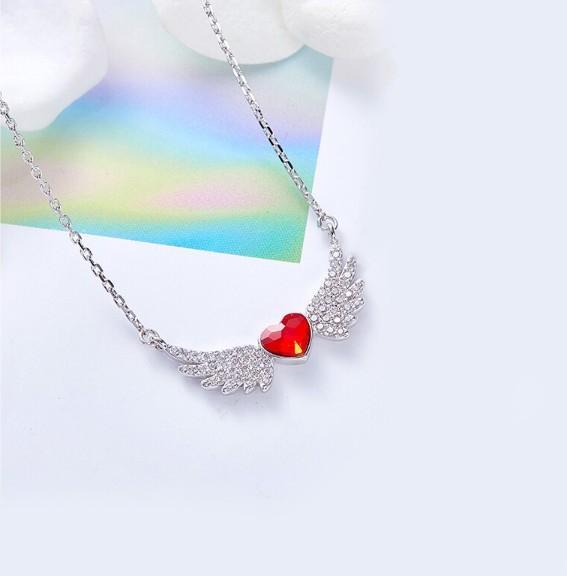 Heart Shaped Angel Wings  Elements Pav'e Necklace