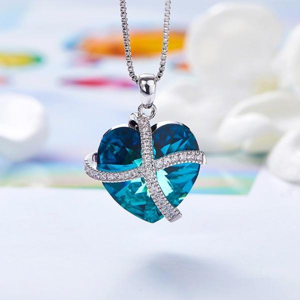 Bermuda Blue  Sleek Heart Pav'e Lining Necklace in 14K White Gold | Silver Milo