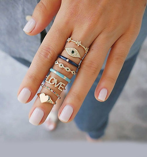 11-Piece Minimalist Bohemian Pav'e Ring Set in 18K Gold Plating