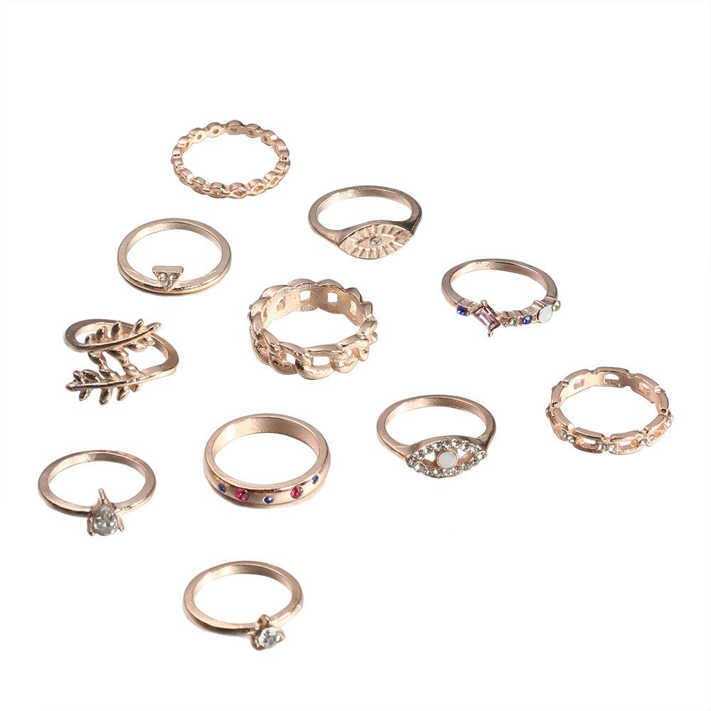 11-Piece Minimalist Bohemian Pav'e Ring Set in 18K Gold Plating