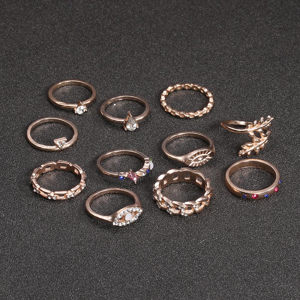 11-Piece Minimalist Bohemian Pav'e Ring Set in 18K Gold Plating