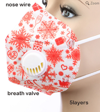 10PCK KN95 5LAYERS CHRISTMAS BREATH VALVE HIGH QUALITY MASK | Mint Green Asteria