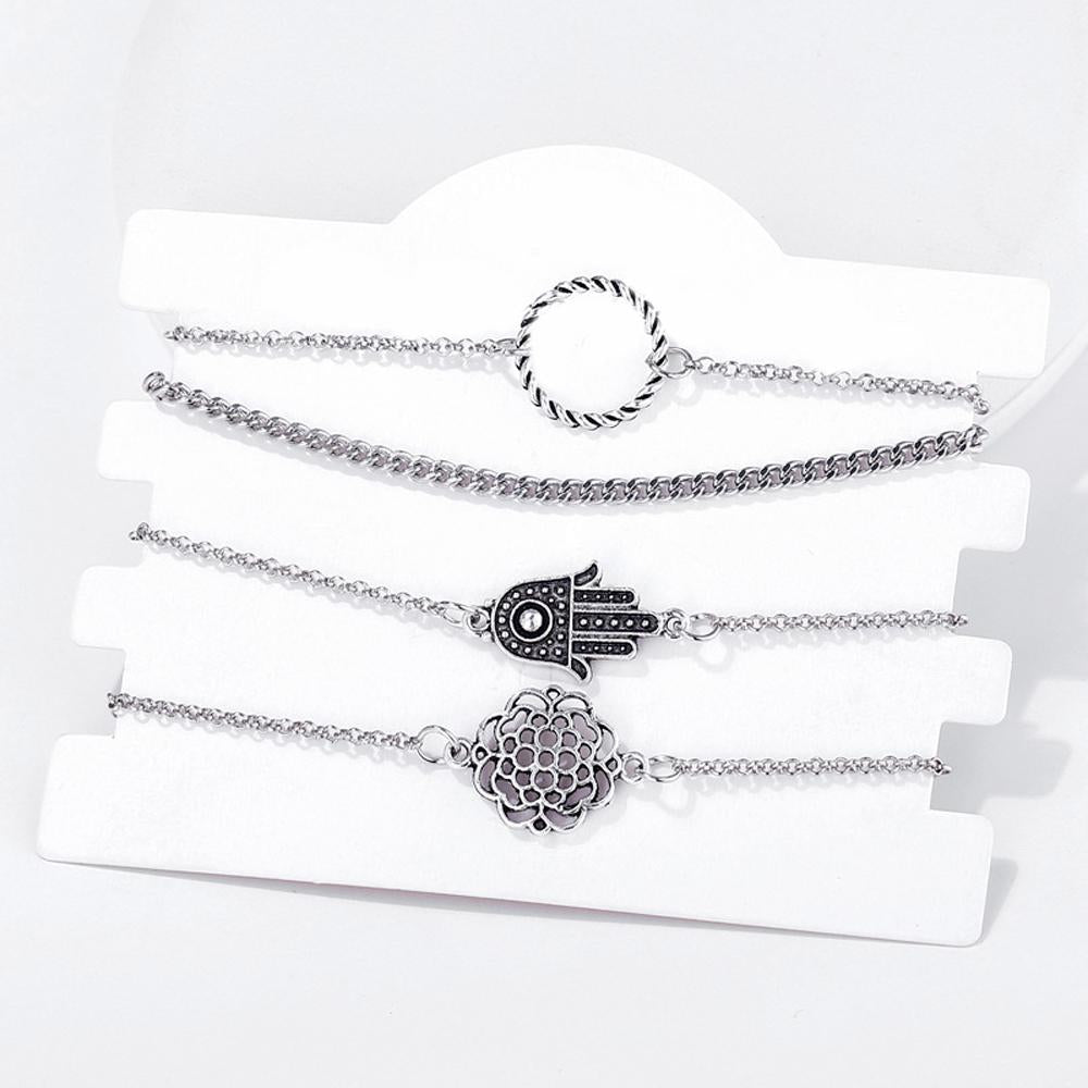 4 Piece Hamsa Set 18K White Gold Plated Bracelet in 18K White Gold