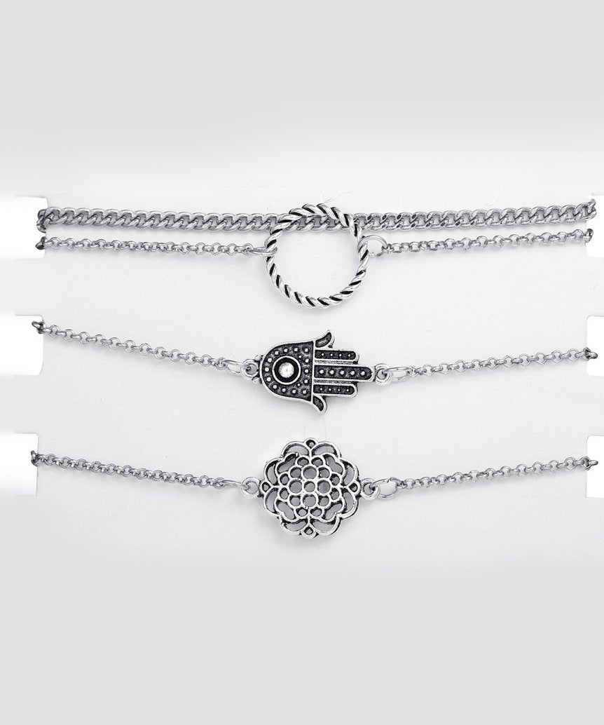 4 Piece Hamsa Set 18K White Gold Plated Bracelet in 18K White Gold