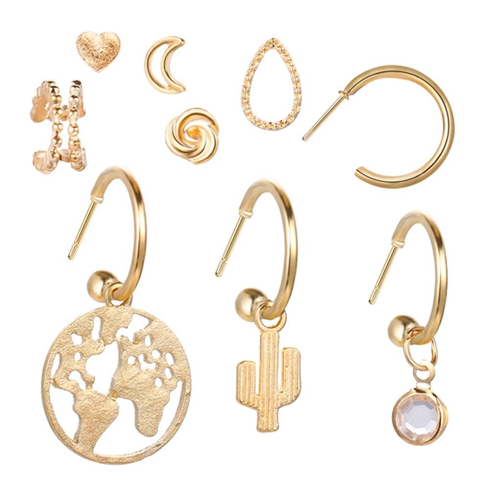 9 Piece Earring Set 18K Gold Plated Earring in 18K Gold Plated