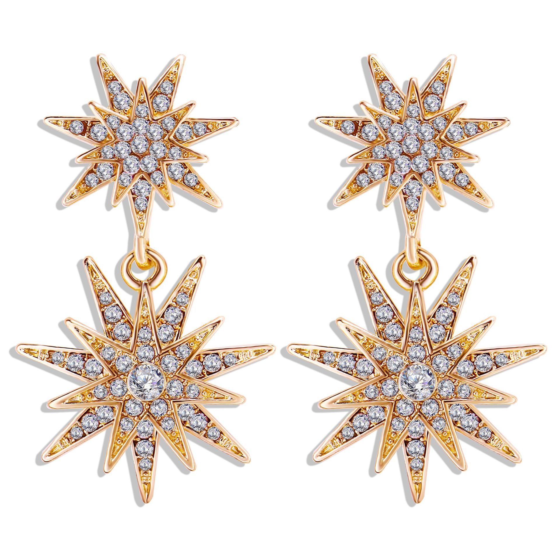 Celestial Star Drop Earring With Austrian Crystals 18K Gold Plated