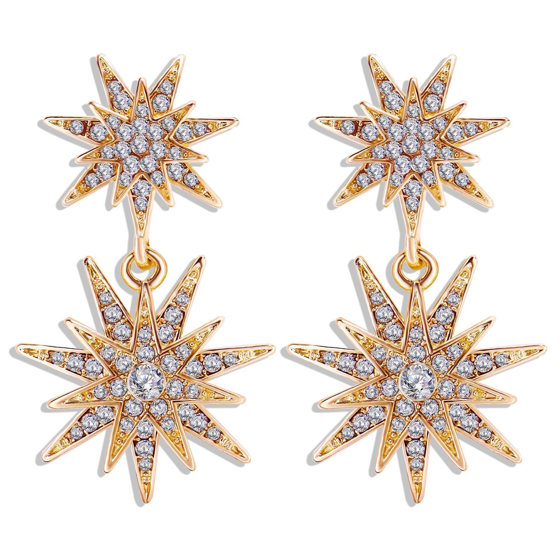 Celestial Star Drop Earring With Austrian® Crystals 18K Gold Plated