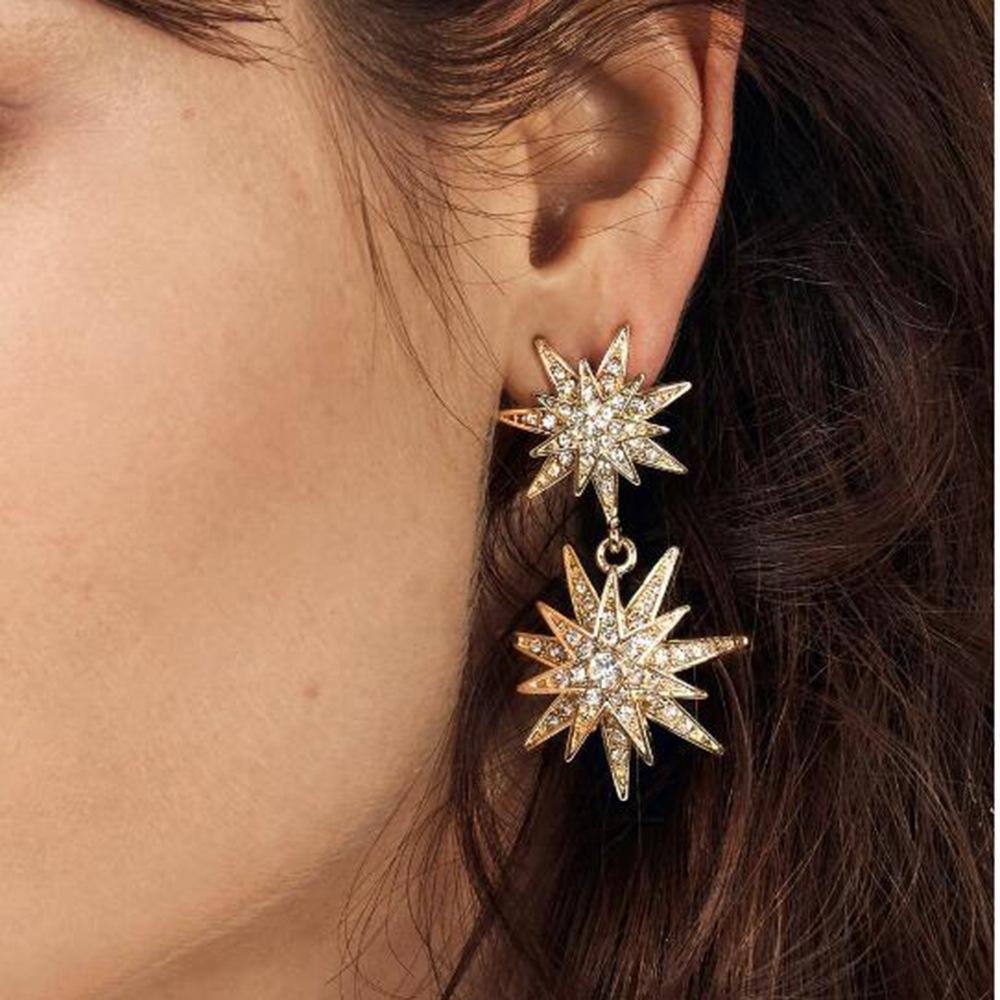 Celestial Star Drop Earring With Austrian Crystals 18K Gold Plated