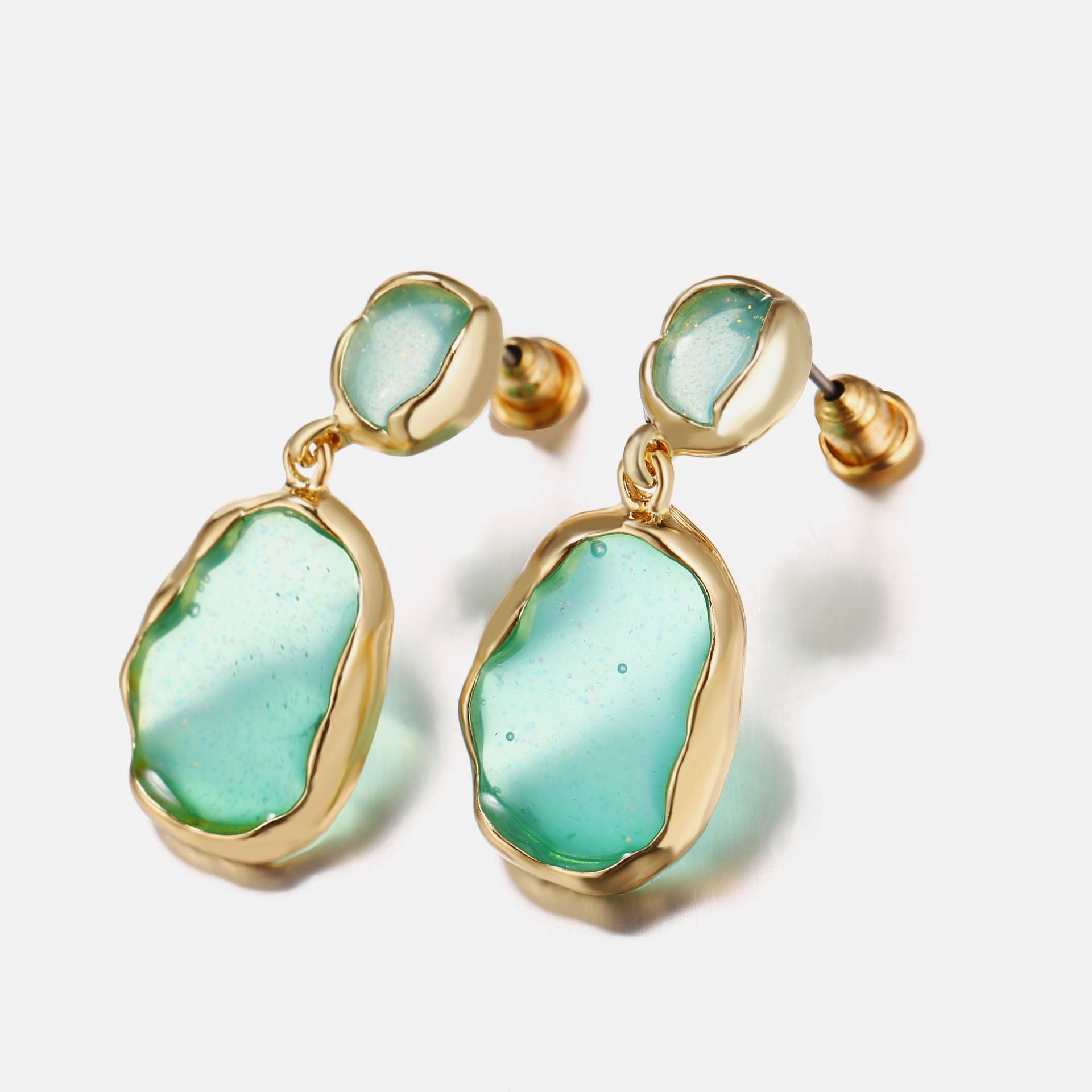 Transparent Glass Stone Drop Earring - Green 18K Gold Plated Earring