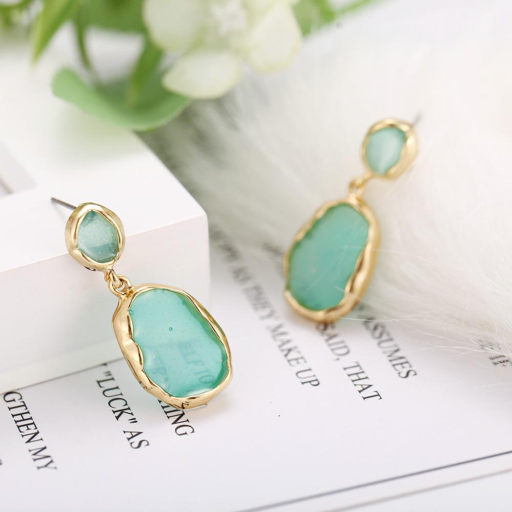 Transparent Glass Stone Drop Earring - Green 18K Gold Plated Earring