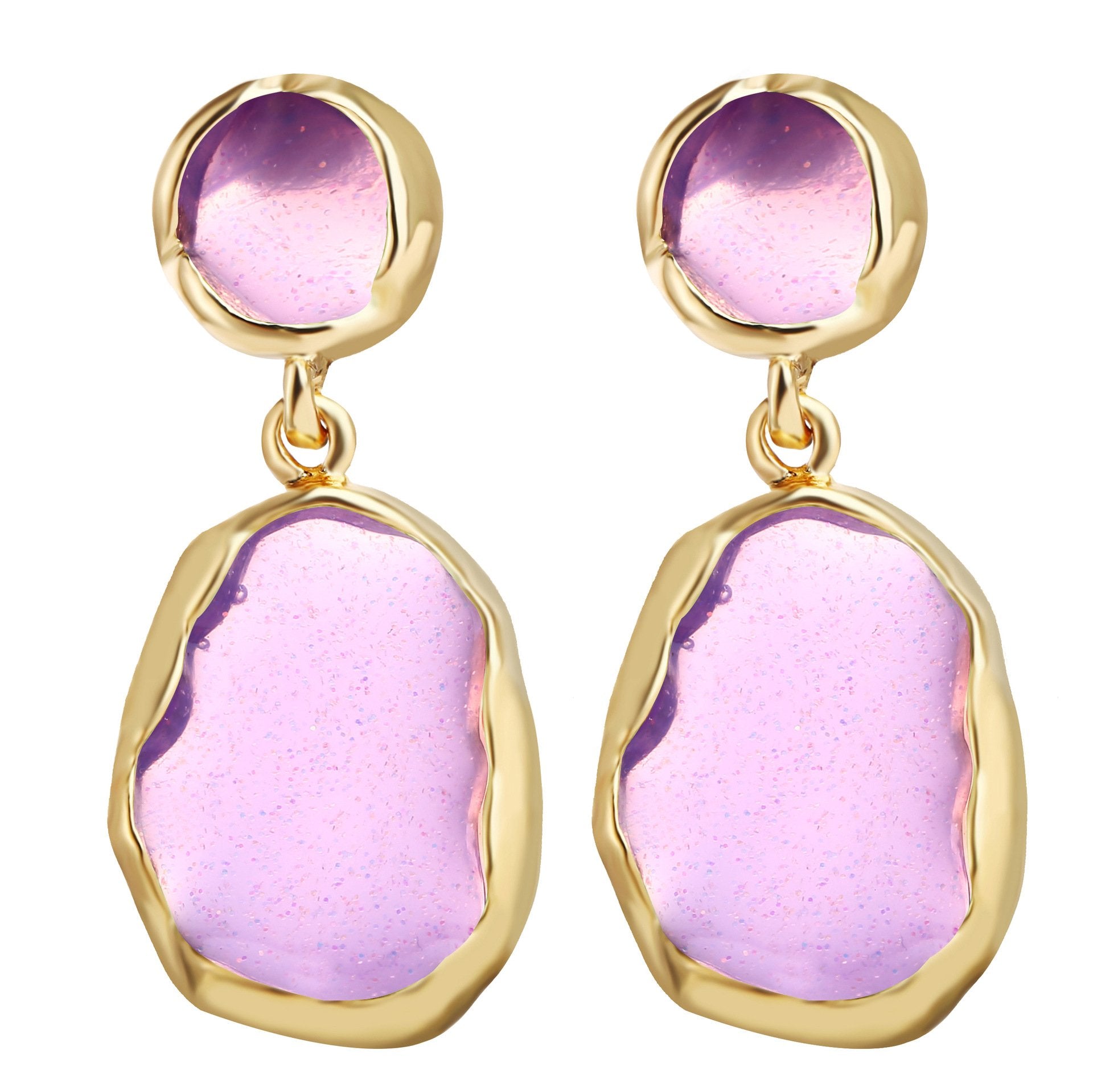 Transparent Glass Stone Drop Earring - Purple 18K Gold Plated Earring