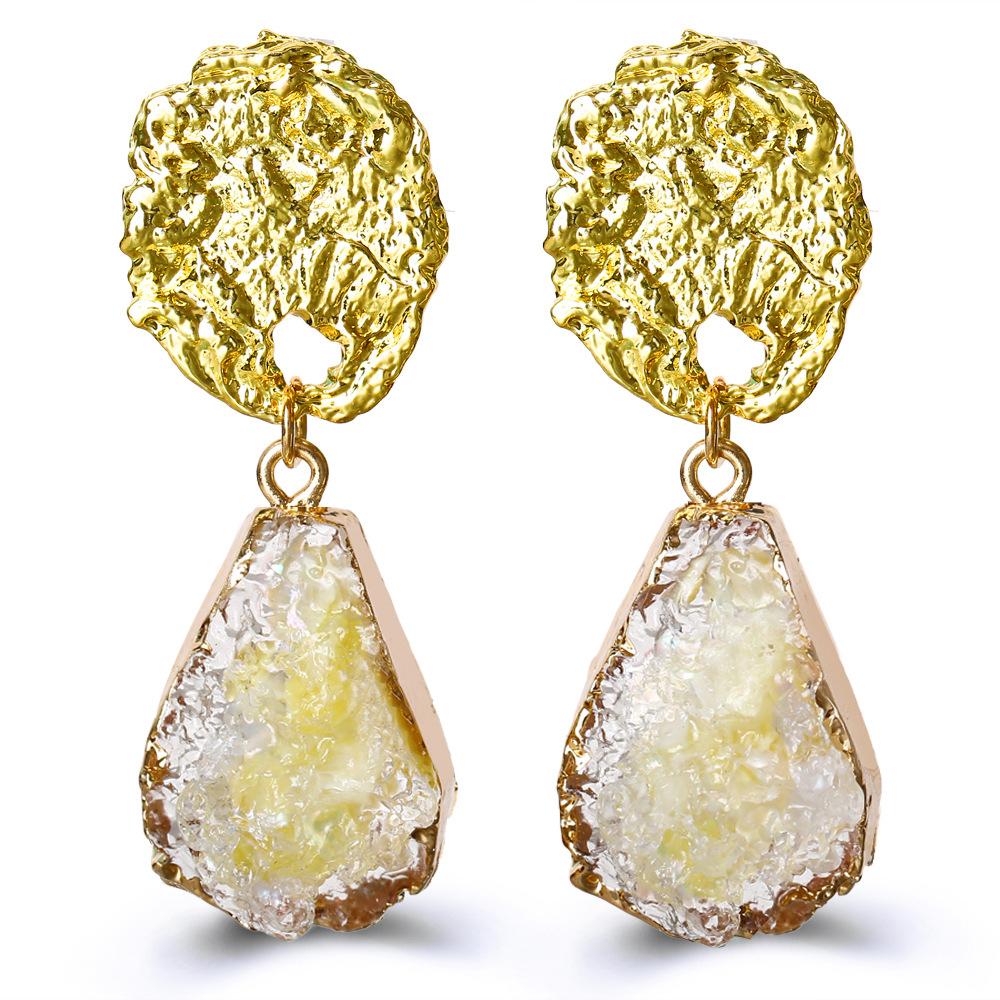 Glass Stone Drop Earring - Yellow 18K Gold Plated Earring in 18K Gold