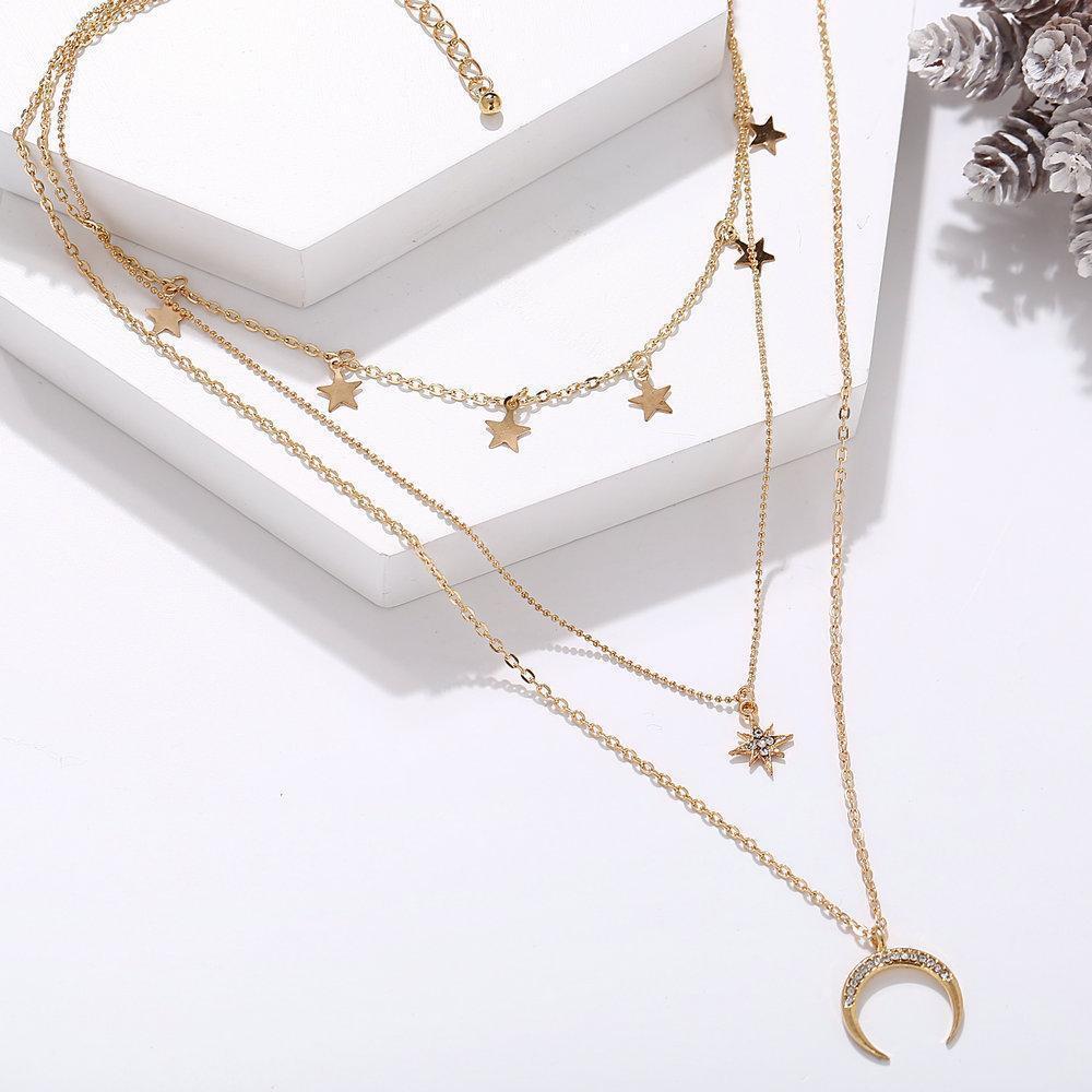 3 Piece Celestial Drop Necklace With Austrian Crystals 18K Gold Plated