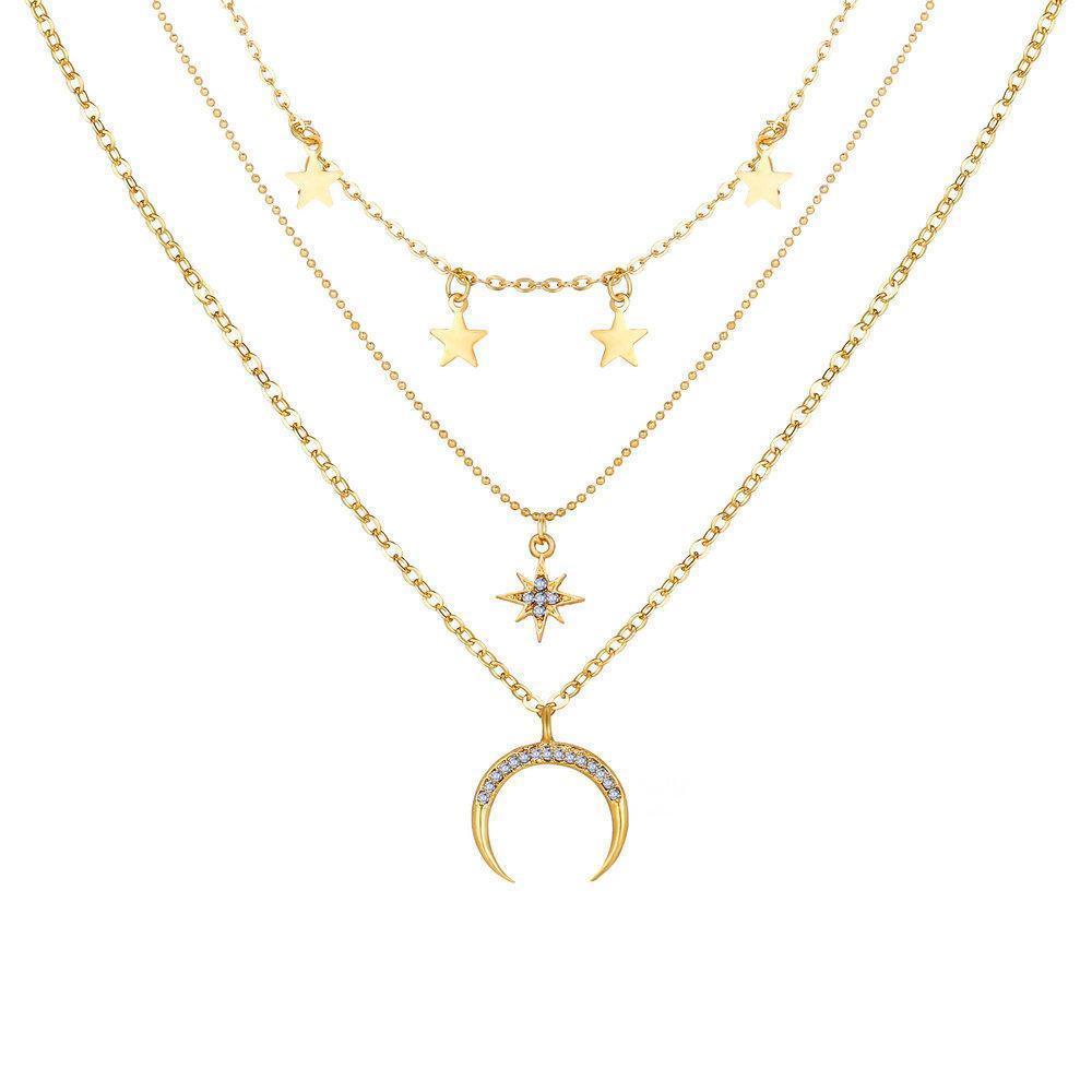 3 Piece Celestial Drop Necklace With Austrian Crystals 18K Gold Plated