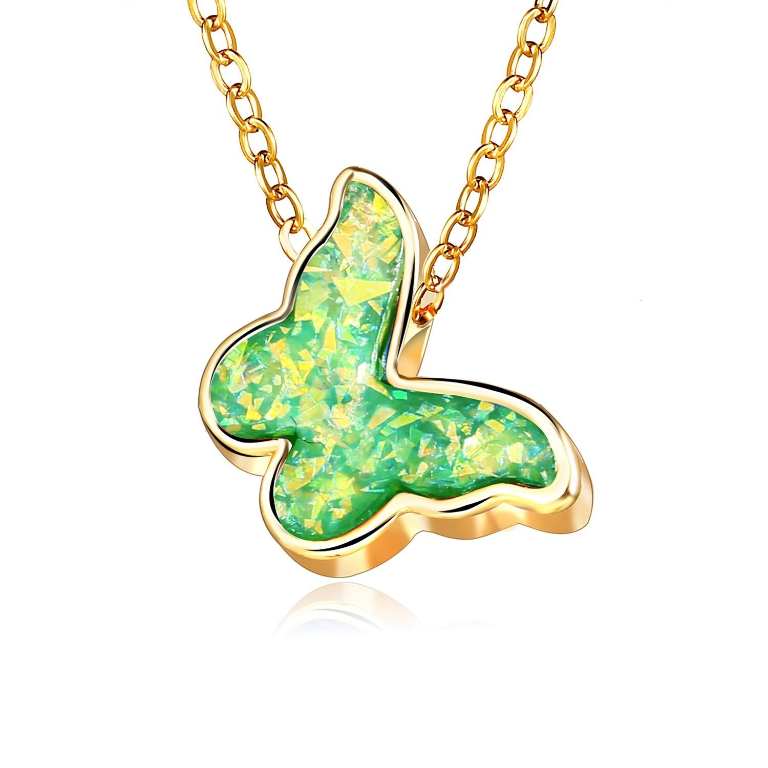 Opal Created Butterfly-Green 18K Gold Plated Necklace in 18K Gold