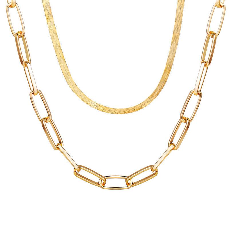 Omega and Paperclip 2 Piece Layer 18K Gold Plated Necklace in 18K Gold