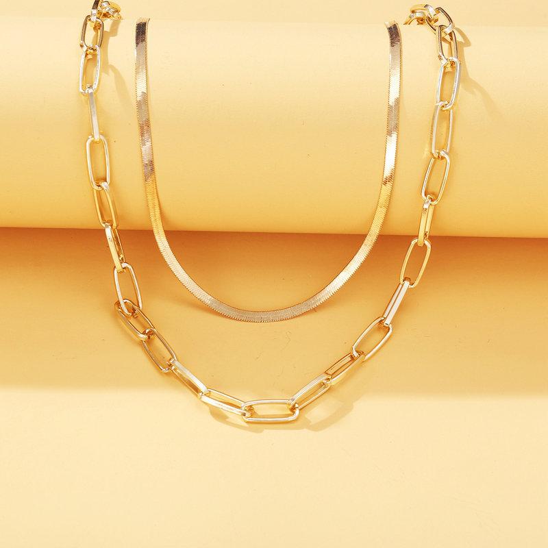 Omega and Paperclip 2 Piece Layer 18K Gold Plated Necklace in 18K Gold