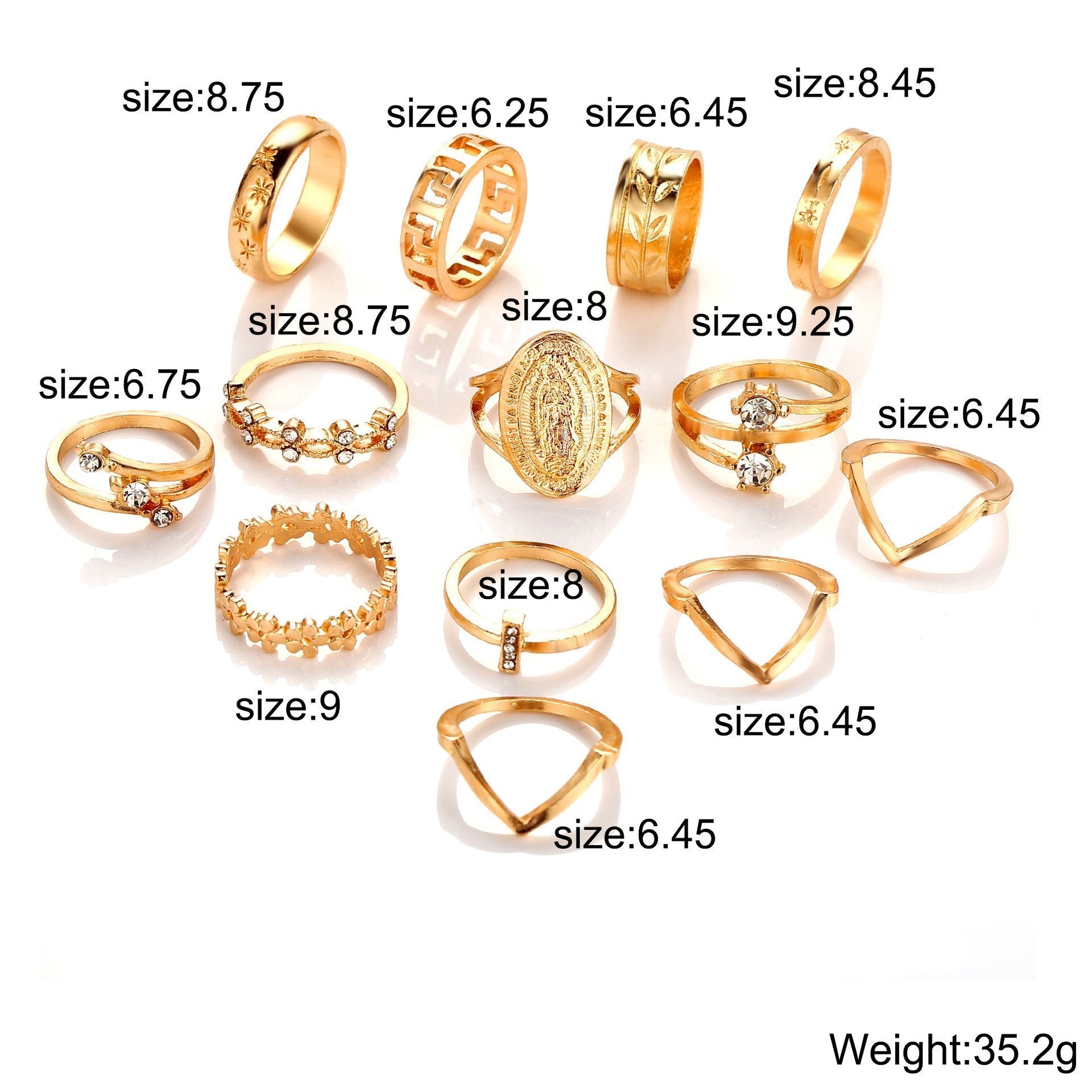 13 Piece Medallion Ring Set With Austrian Crystals 18K Gold-Plated