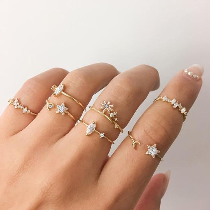 5 Piece Stars Ring Set With Austrian Crystals 18K Gold Plated Ring in