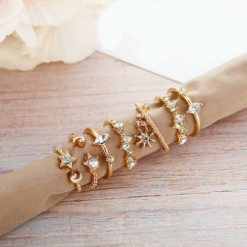 11-Piece Minimalist Bohemian Pav'e Ring Set in 18K Gold Plating